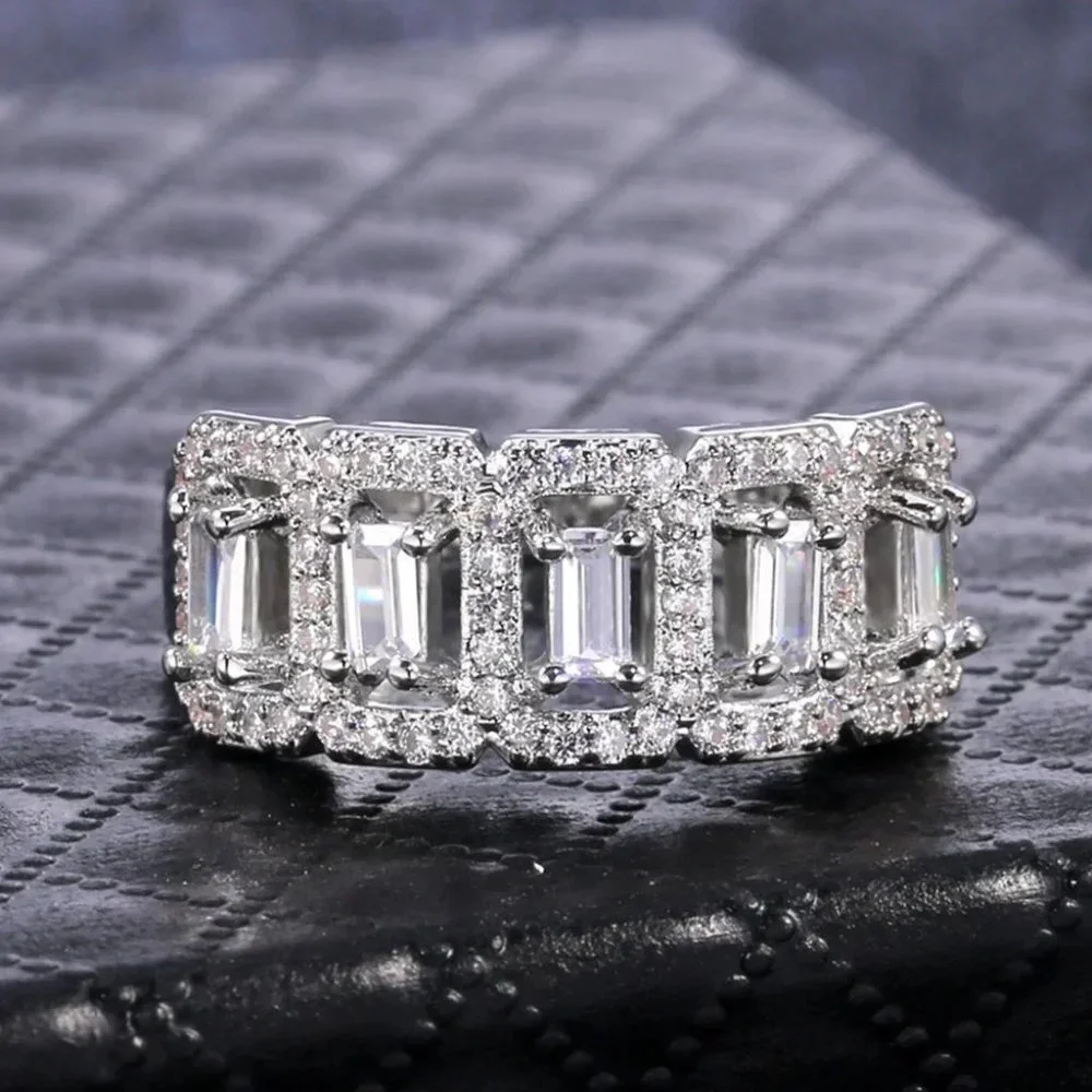 💍 Hollow Full Around Zircon Silver Fashion Eternity Ring for Women, EVGG…
